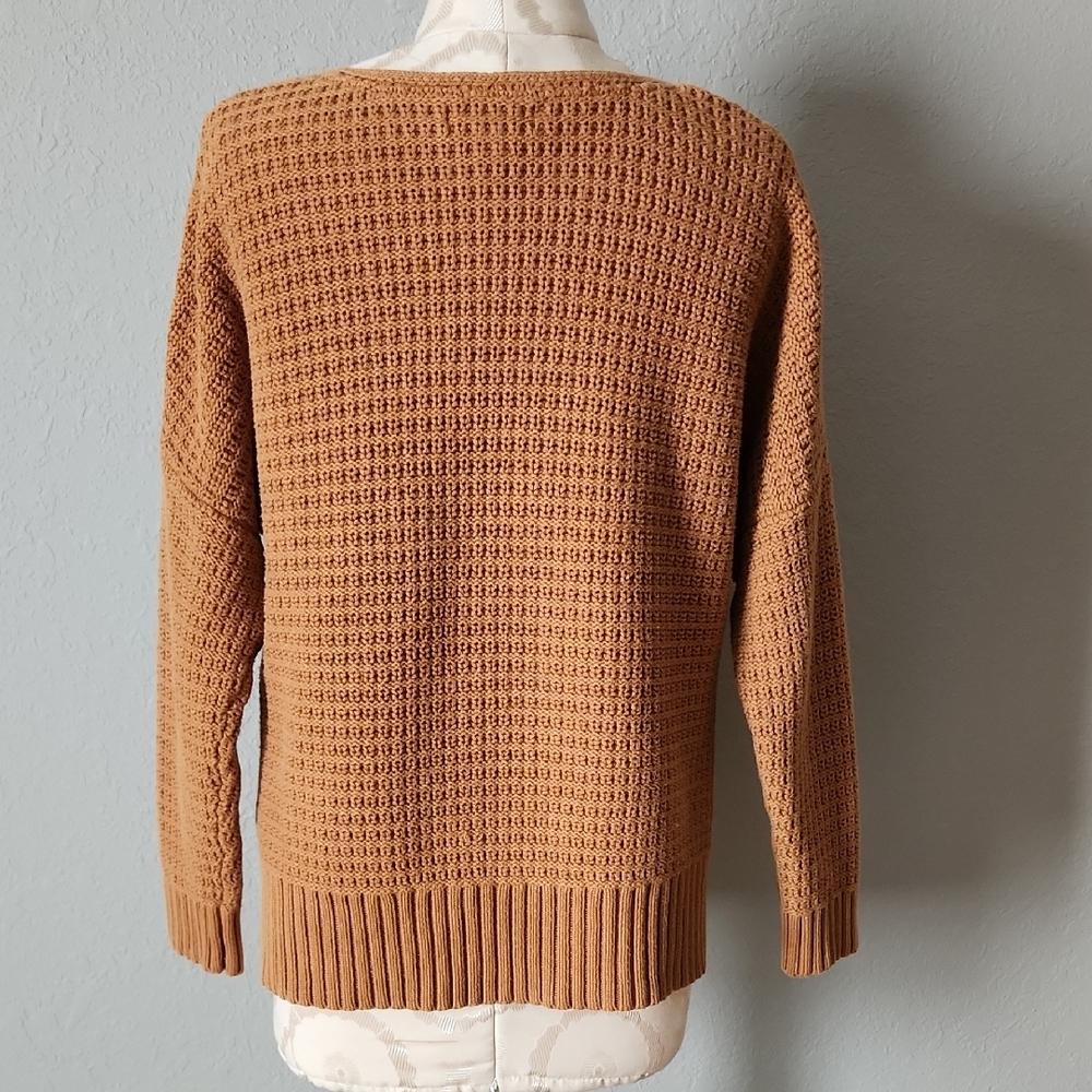 Rachel Zoe Waffle Knit V-Neck Sweater in Camel - Picture 2 of 5